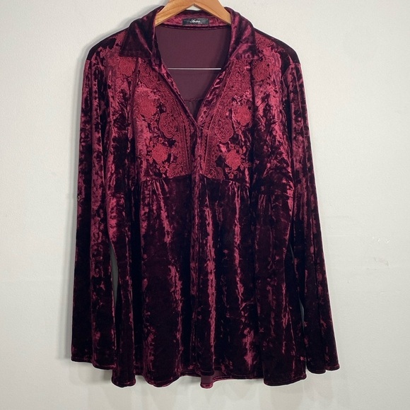 Andree Crushed Velvet Embroidered Top - Picture 1 of 11